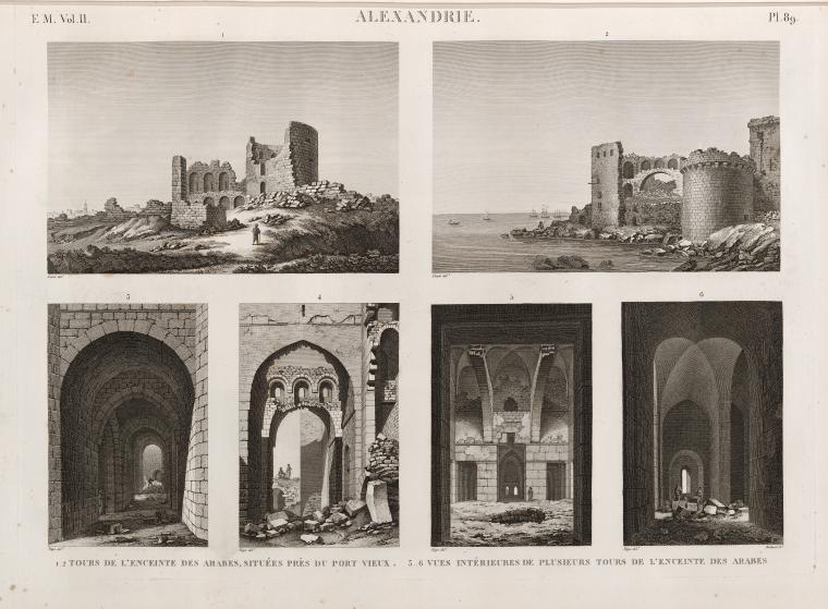 Alexandrie [Alexandria]. 1.2. Tours de l'enceinte des arabes, situées près du Port Vieux; 3-6. Vues intérieures de plusieurs tours de l'enceinte des arabes.