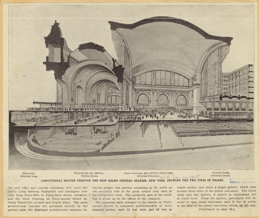 Longitudinal section through the new Grand Central Station, New York, showing the two tiers of tracks