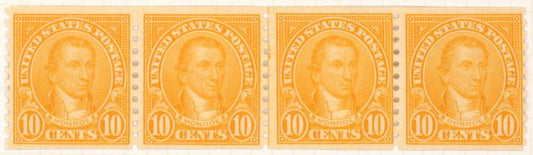 10c orange James Monroe strip of four