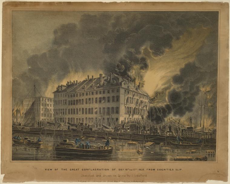 View of the great conflagration of Dec. 16th and 17th, 1835; from Coenties Slip