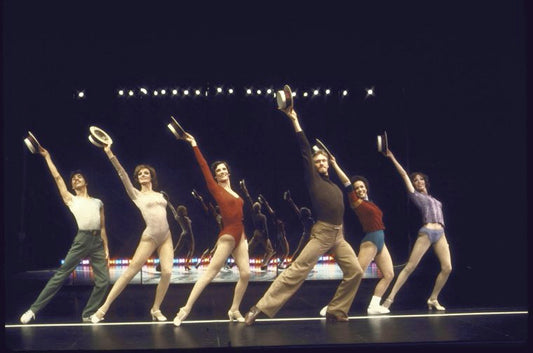 Actors (L-R) Tommy Aguilar, Jane Summerhays, Sandy Roveta, Eivind Harum, Loida Iglesias & Mitzi Hamilton in a scene fr. the Toronto/London productions of the musical "A Chorus Line." (Toronto)