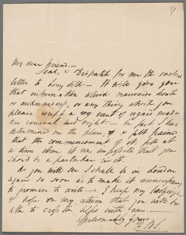 Autograph letter signed to Thomas Jefferson Hogg, [2 May 1816]