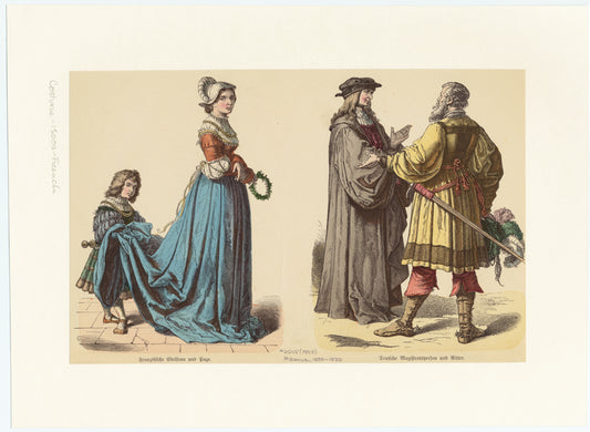 Französische Edelfrau und Page ; Deutsche Magistratsperson und Ritter