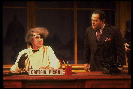 Actors (L-R) Jonathan Pryce & Raymond Serra in a scene fr. the Broadway play "Accidental Death of an Anarchist." (New York)