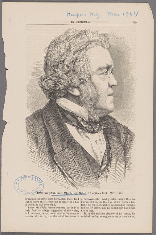 William Makepeace Thackeray, Aetat. 52 -- Born 1811: Died 1863.