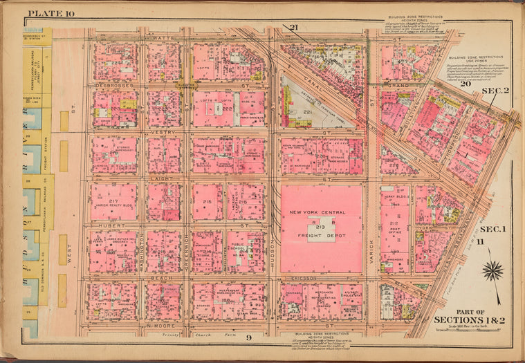 Plate 10: [Bounded by Watts Street, Sullivan Street, Grand Street, West Broadway, N. Moore Street and (Hudson River Piers) West Street]