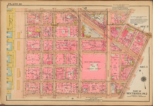 Plate 10: [Bounded by Watts Street, Sullivan Street, Grand Street, West Broadway, N. Moore Street and (Hudson River Piers) West Street]