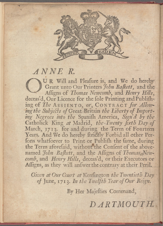 The assiento, or, contract for allowing for the subjects of Great Britain the liberty of importing negroes into the Spanish America