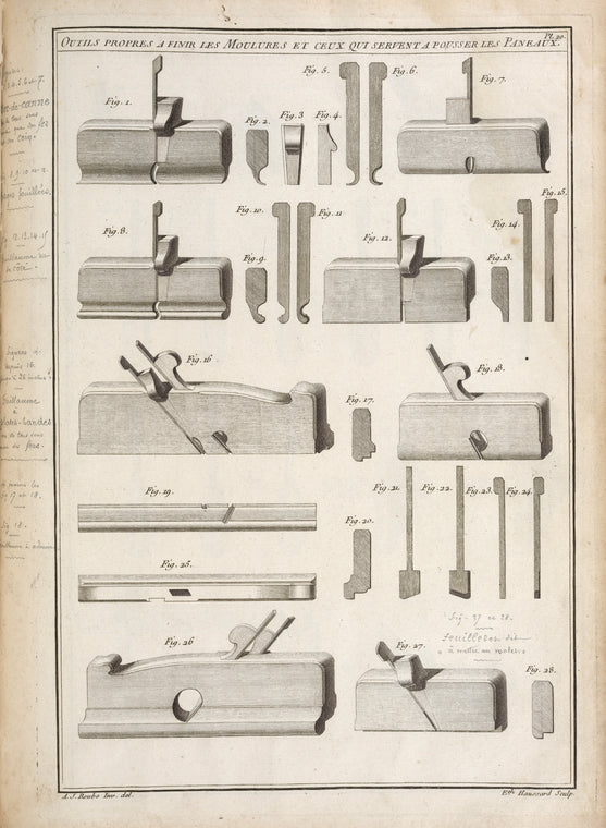 Outils propres a finir les moulures et ceux qui servent a pousser les paneaux.