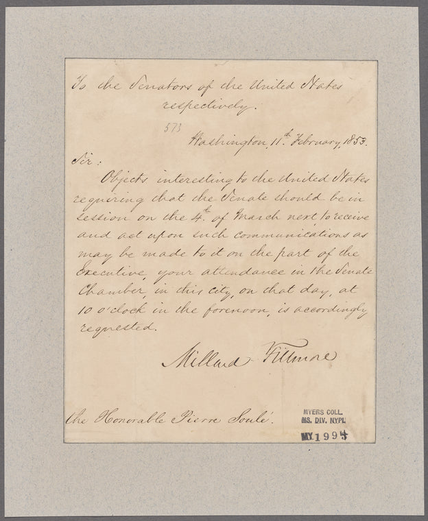 Fillmore, Millard. Washington. To Pierre Soulé