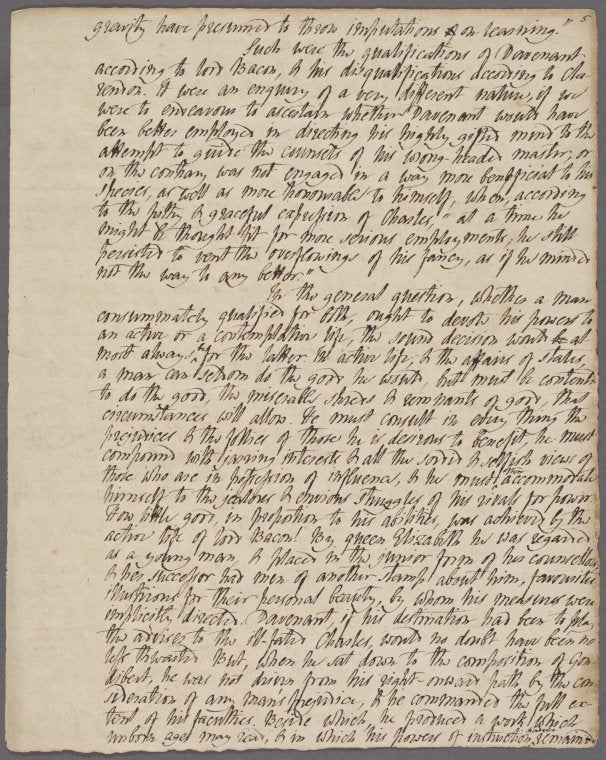 Holograph essay, "Interview of Charles the First & Sir William Davenant in the Scottish Camp before Newark considered," ca. 1809