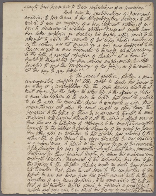 Holograph essay, "Interview of Charles the First & Sir William Davenant in the Scottish Camp before Newark considered," ca. 1809