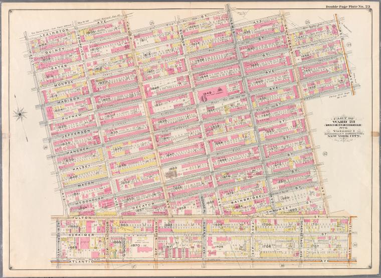 Bounded by Lexington Avenue, Throop Avenue, Quincy Street, Lewis Avenue, Stuyvesant Avenue, Monroe Street, Reid Avenue, Hancock Street, Stuyvesant Avenue, Fulton Street, Utica Avenue, Atlantic Avenue, New York Avenue & Marcy Avenue