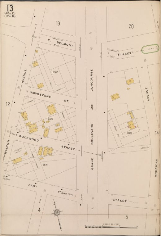 Bronx, V. 15, Plate No. 13 [Map bounded by E. Belmont St., Sheridan Ave., E. 172nd St., Walton Ave.]