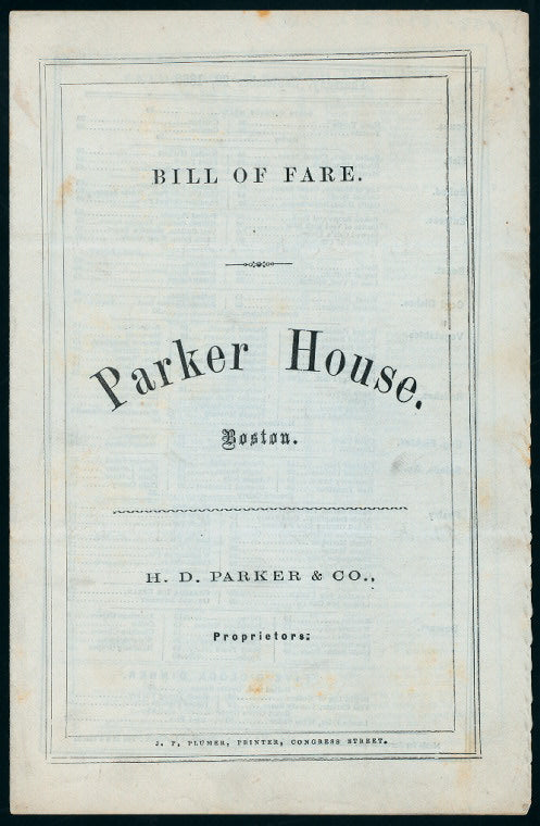 DAILY DINNER MENU [held by] PARKER HOUSE [at] "BOSTON, MA" (HOTEL)