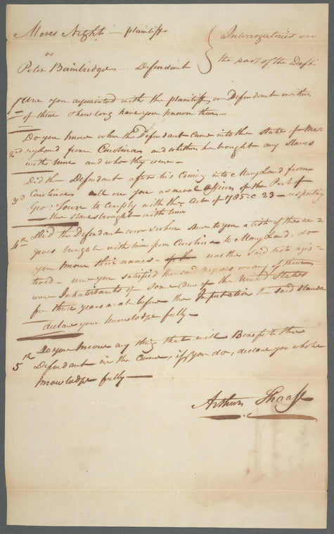 Documents pertaining to a court case of Moses Night (plaintiff) versus Peter Bainbridge (defendent), 1794-1795