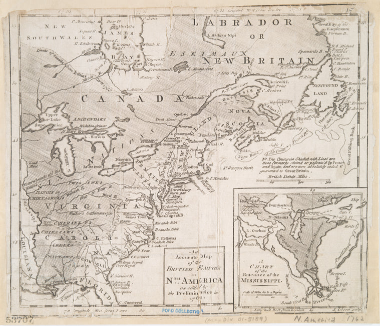 An accurate map of the British Empire in Nth. America as settled by the preliminaries in 1762