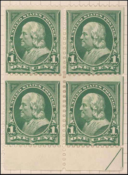 1c deep green Franklin block of four