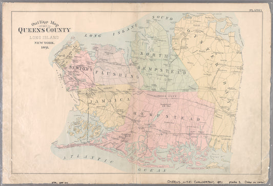 Plate 1: Outline Map of Queens County, Long Island, New York, 1891.