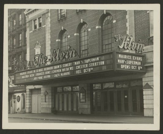 Marquee of the Alvin Theatre advertising the stage production Man and Superman