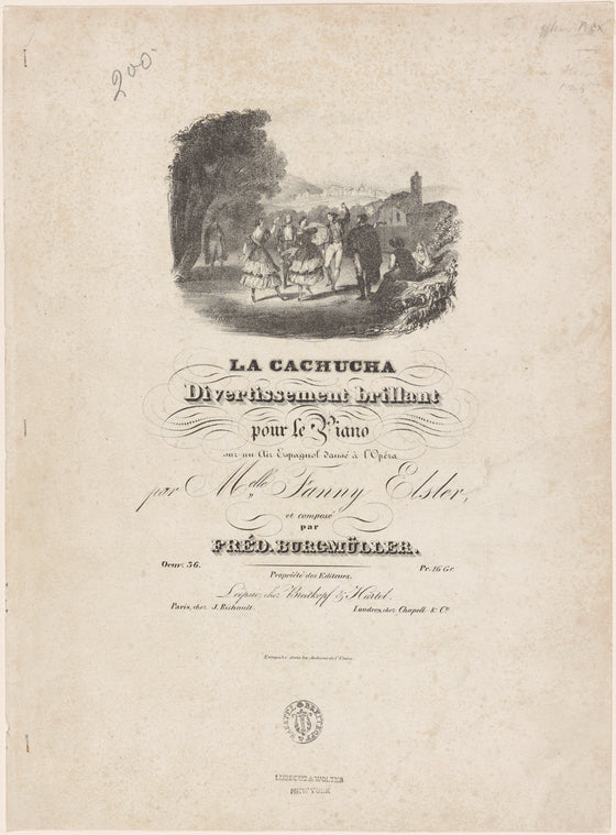 La cachucha, divertissement brillant pour le piano sur un air espagnol dansé à l'Opéra par Melle Fanny Elsler [sic], et composé par Fréd. Burgmüller