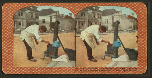 A Chinese chef driven from kitchen to curb by the San Francisco earthquake disaster, April 18, 1906.