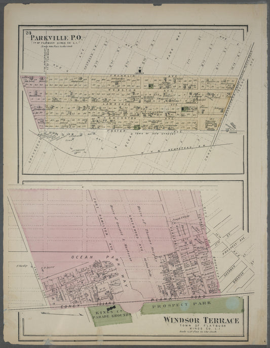 Parkville P.O. Tn. of Flatbush, Kings Co. L.I. - Windsor Terrace. Town of Flatbush, Kings Co. L.I.