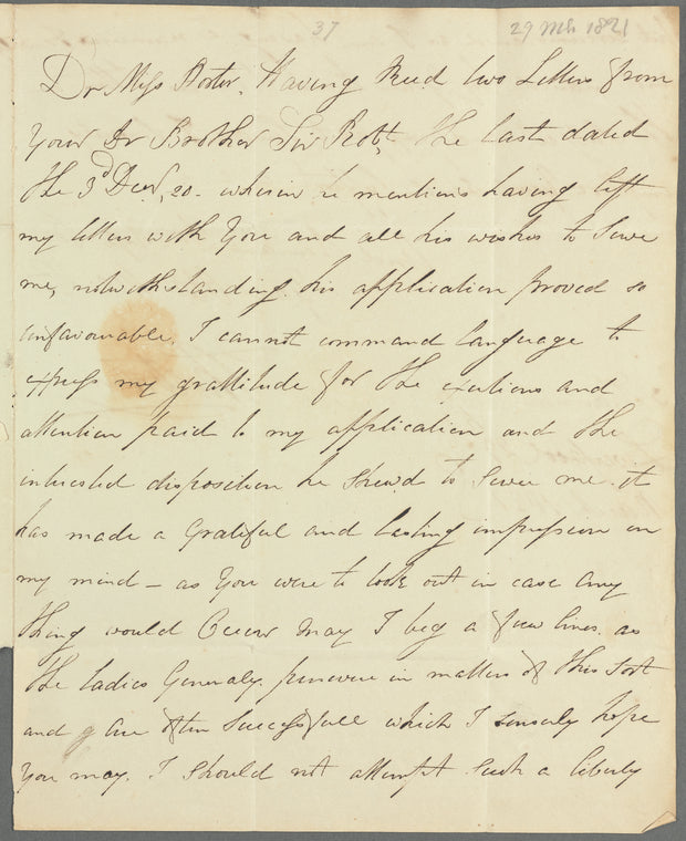 Thomas Porter to Jane Porter, autograph letter signed