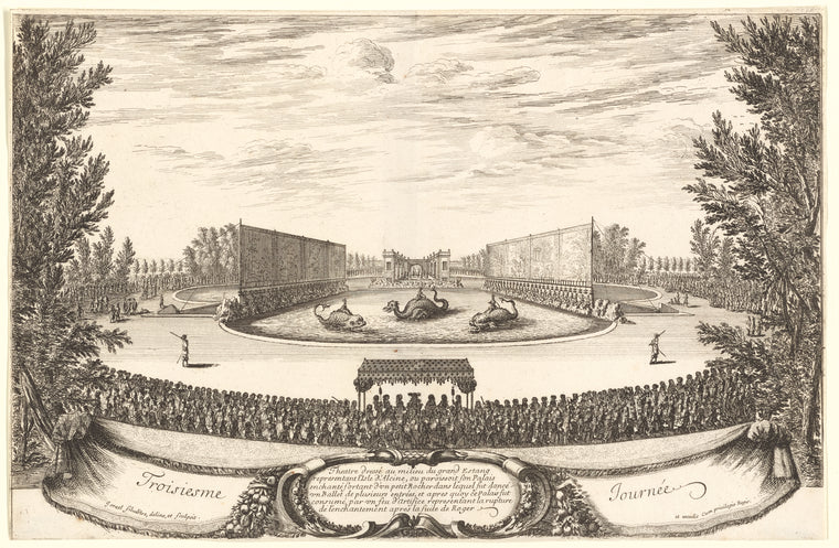 Troisiesme journée: theatre dressé au milieu du grand Estang ...