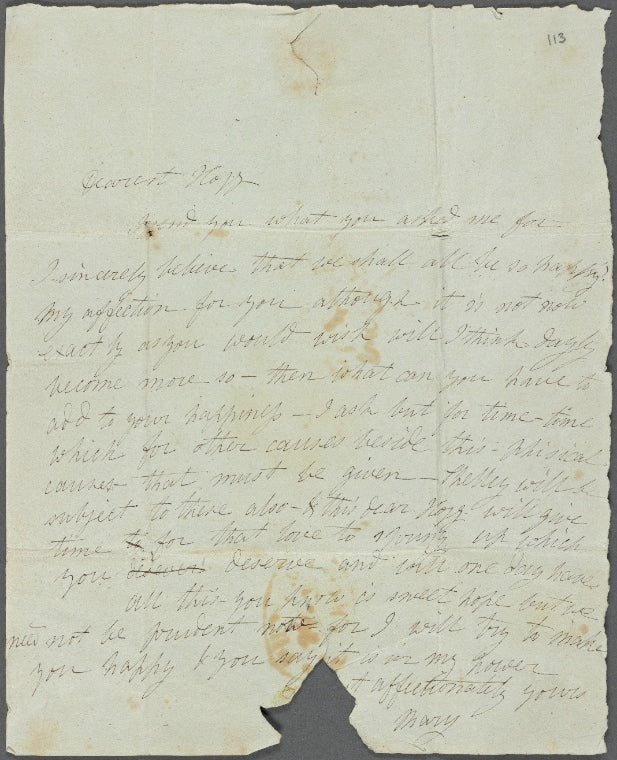 Autograph letter signed to Thomas Jefferson Hogg, 7 January 1815: with lock of Mary Wollstonecraft Shelley's hair