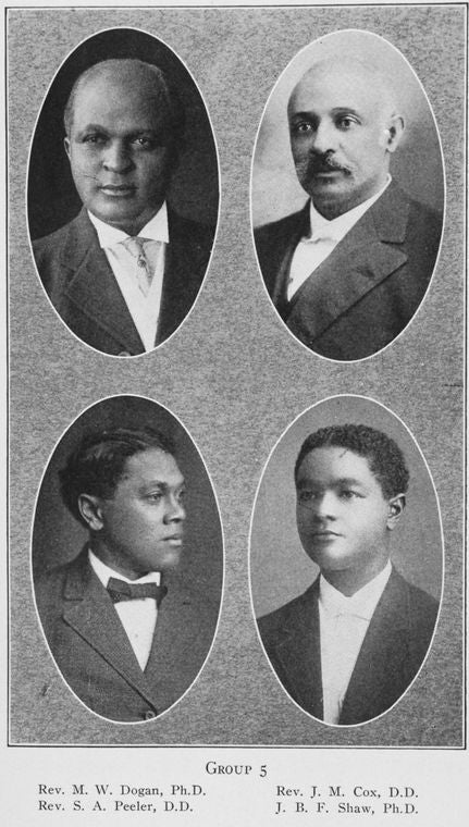 Group 5; Rev. M. W. Dogan, Ph.D.; Rev. J. M. Cox, D.D.; Rev. S. A. Peeler, D.D.; J. B. F. Shaw, Ph.D.