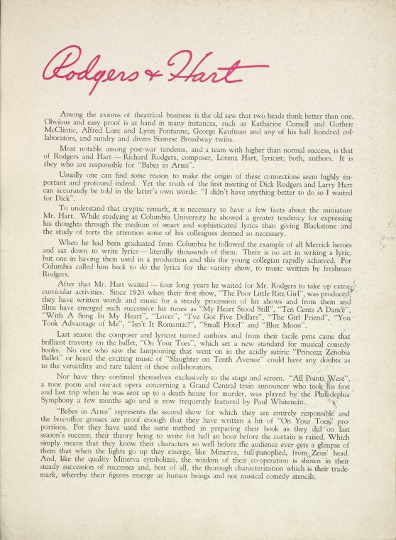 Souvenir program for Babes in Arms