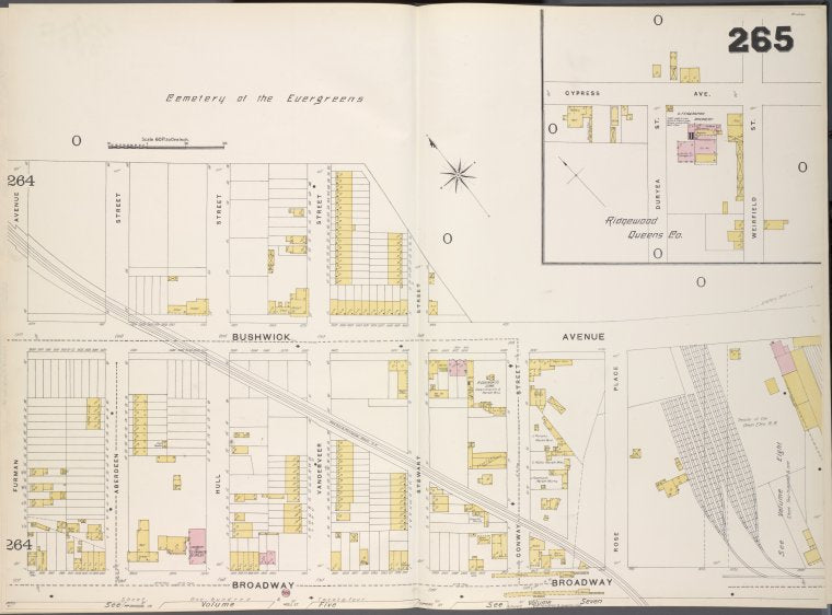 Brooklyn, V. 9, Double Page Plate No. 265 [Map bounded by Cementery of the Evergreens, Broadway, Furman Ave.]