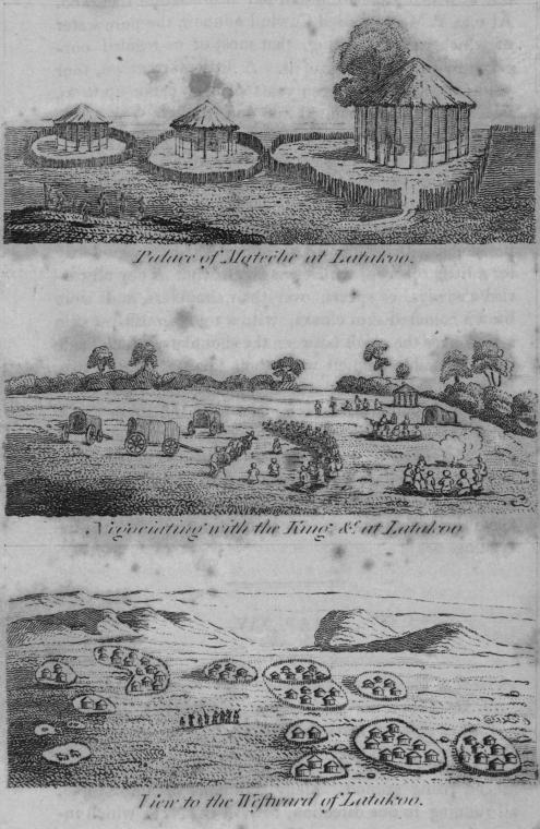 Palace of Mateebe at Latakoo.  Negotiating with the King & c. at Latakoo.  View to the Westward of Latakoo.