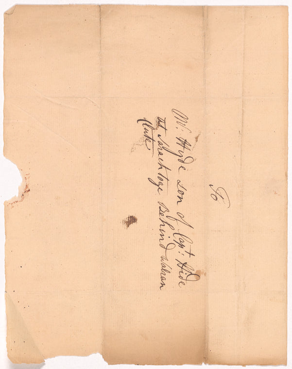 Yates, Abraham, Junr., addressed to Mr. Hyde, son of Capt. Hide at Sarachtoge, behind Walran Clute