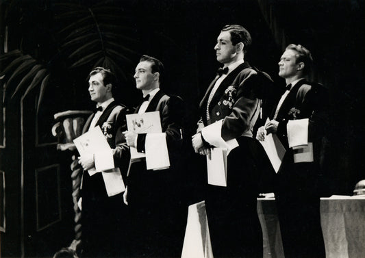 Jack Cassidy (second from left) and unidentified actors in the stage production Inside U.S.A.