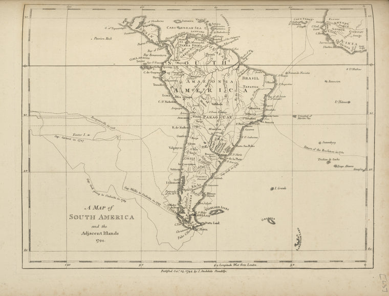 A map of South America and the adjacent islands, 1794.