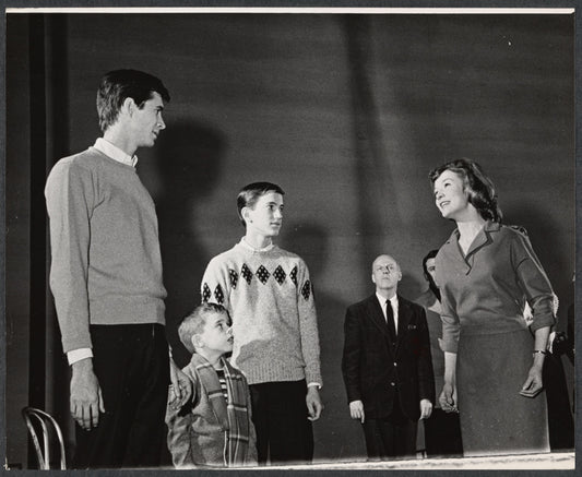 Anthony Perkins, John Megna, Ian Tucker, and Ellen McCown in rehearsal for the stage production Greenwillow
