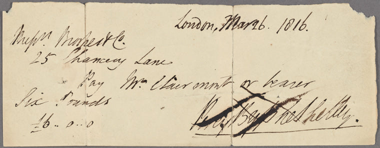 Autograph check signed to Brooks, Son and Dixon, 26 March 1816