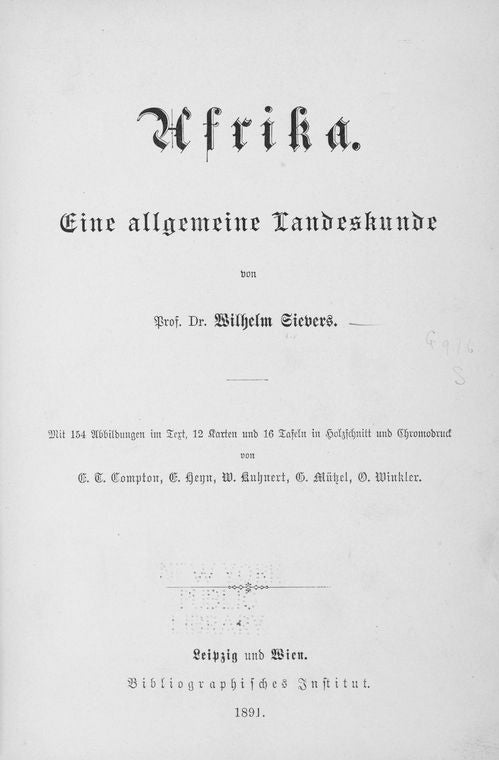 Afrika. Eine allgemeine landeskunde von Prof. Dr. Wilhelm Sievers.