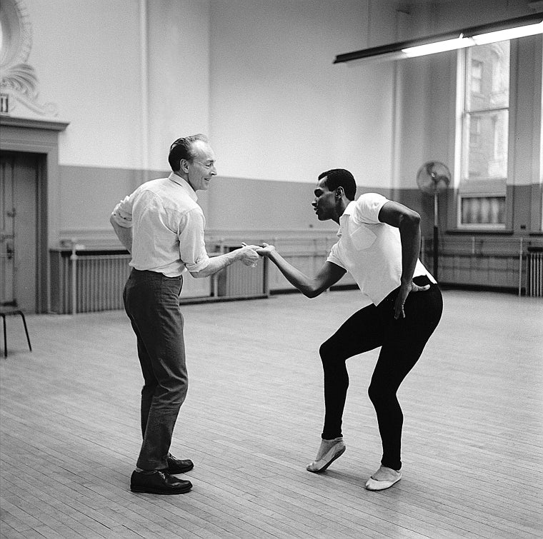 New York City Ballet rehearsal of "The Four Temperaments" with George Balanchine and Arthur Mitchell, choreography by George Balanchine (New York)