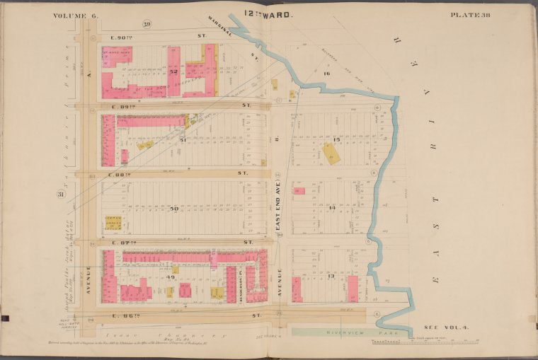 Map bounded by E. 90th St., East River, E. 86th St., Avenue A