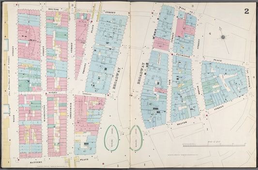 Manhattan, V. 1, Double Page Plate No. 2 [Map bounded by Wall St., William St., Beaver St., Battery Pl., West St., Rector St.]