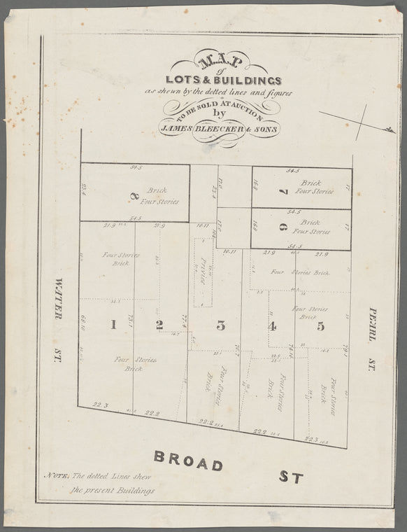 Map of lots & buildings as shewn by the dotted lines and figures to be sold at auction by James Bleecker & Sons