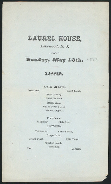 SUPPER [held by] LAUREL HOUSE [at] "LAKEWOOD, NJ" ([HOTEL])