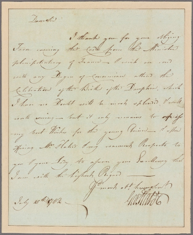 Letter to Thomas Sim Lee, Governor of Maryland, Annapolis