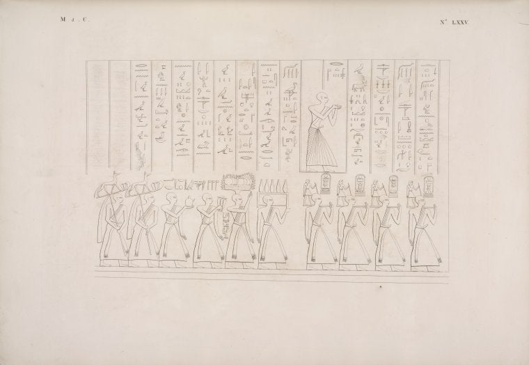 Gran frammento della Processione di Sesostri: quadri tre consecutivi esistenti nel Ramsesseion a Tebe [Thebes].