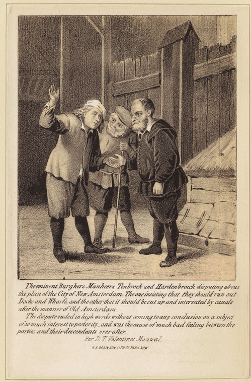 The eminent Burghers Manheers Tenbroek and Hardenbroeck disputing abut the plan of the City of New Amsterdam
