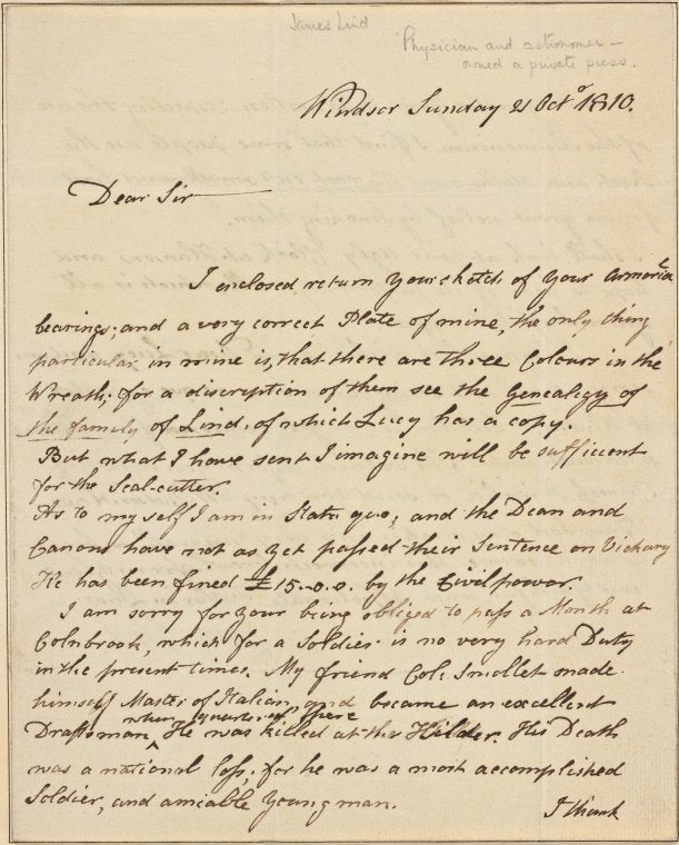 Autograph letter signed to M. E. Sherwill, 21 October 1810