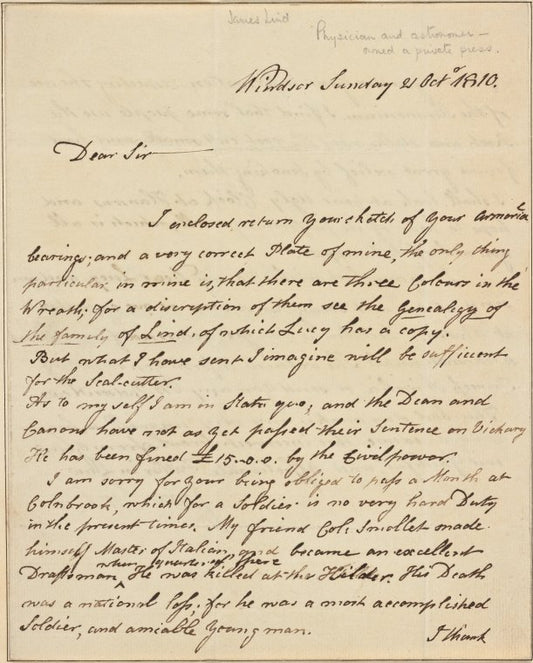 Autograph letter signed to M. E. Sherwill, 21 October 1810
